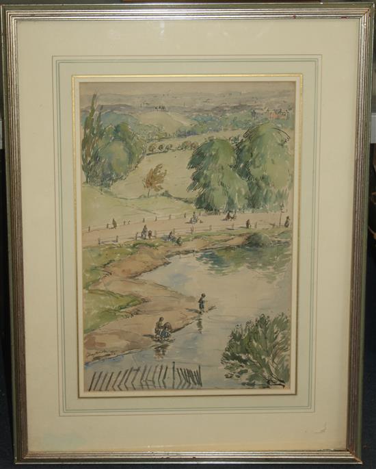 Sydney Maiden (Exh.1928-1936) Figures in a park, 15.5 x 10.5in.